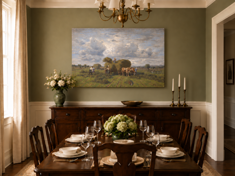 Landscape Oil Painting - European Rural Harvest Landscape Oil