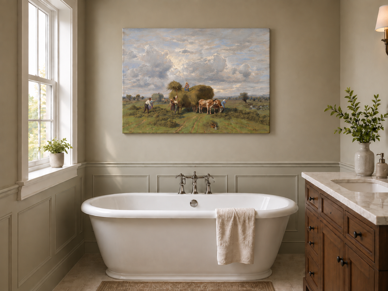 Landscape Oil Painting - European Rural Harvest Landscape Oil