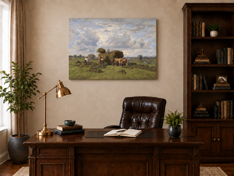 Landscape Oil Painting - European Rural Harvest Landscape Oil