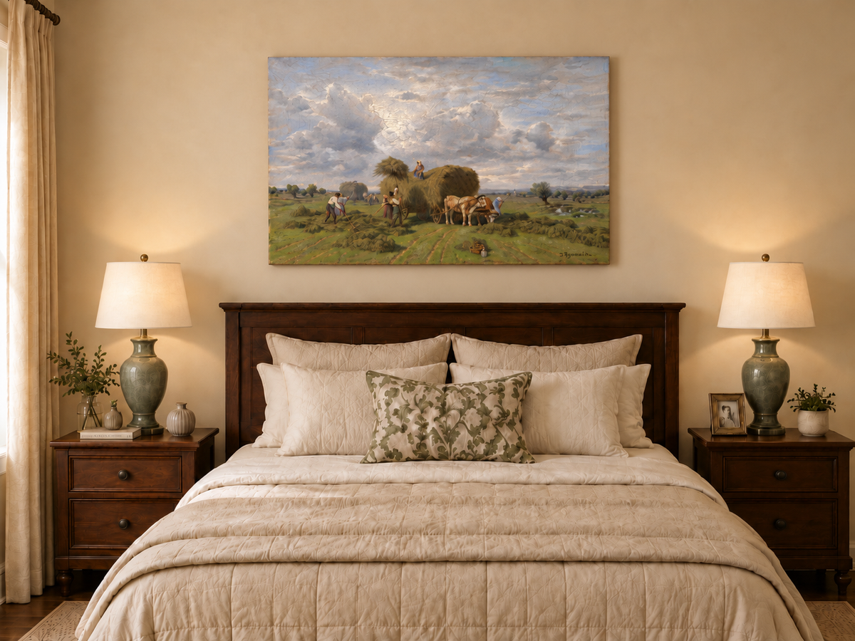 Landscape Oil Painting - European Rural Harvest Landscape Oil
