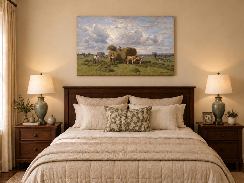 Landscape Oil Painting - European Rural Harvest Landscape Oil