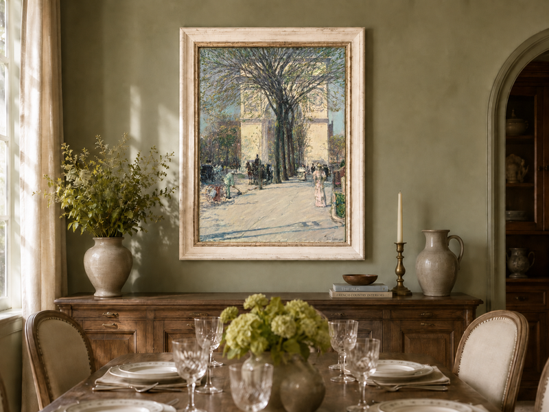Peinture à l'huile de paysage - Rivière printanière avec pêcheur et arbres