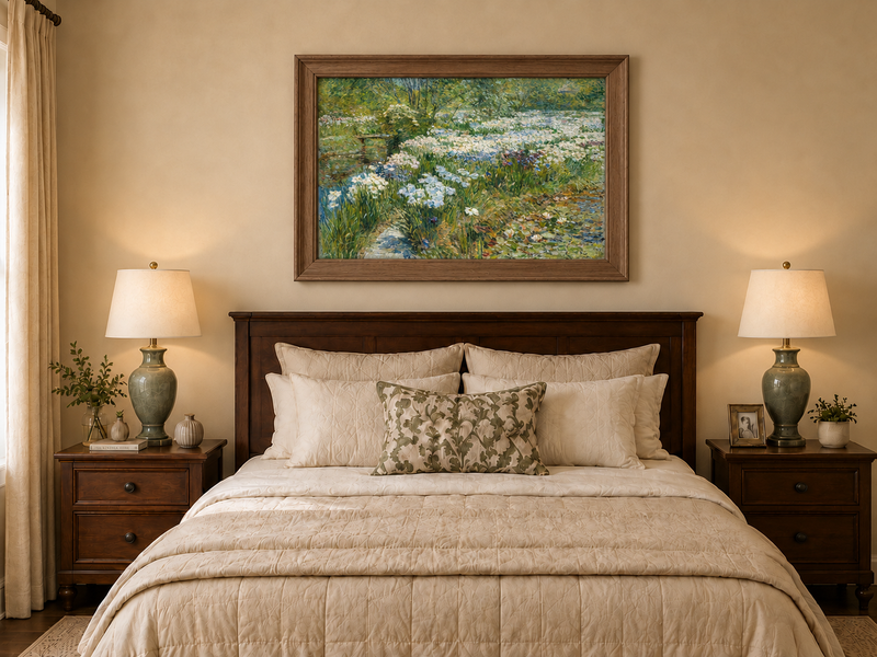 Landschaftsgemälde in Öl – Winterliche Flusslandschaft mit Figuren und Pferden