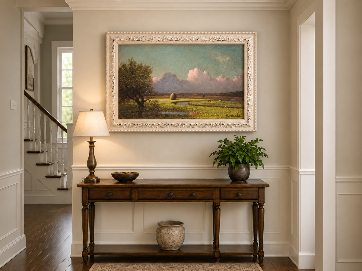 Landscape Oil Painting - Pastoral Field with Haystack and Sky