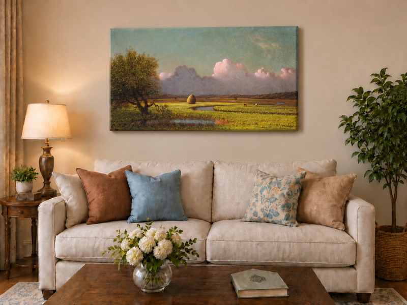 Landscape Oil Painting - Pastoral Field with Haystack and Sky