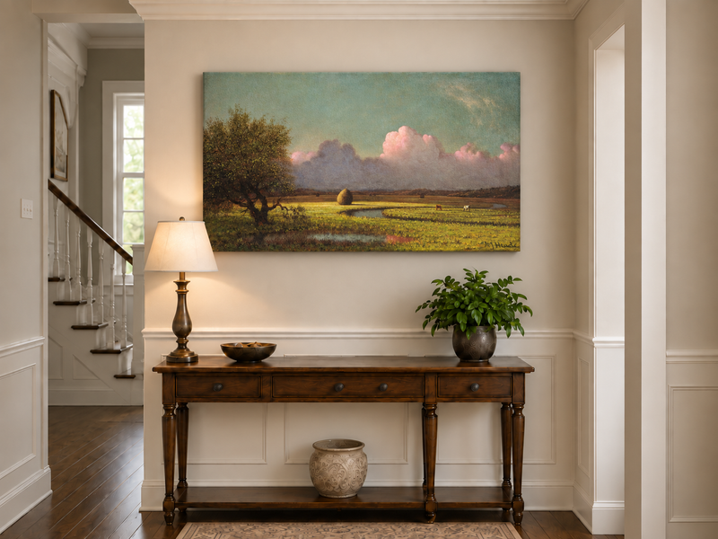 Landscape Oil Painting - Pastoral Field with Haystack and Sky