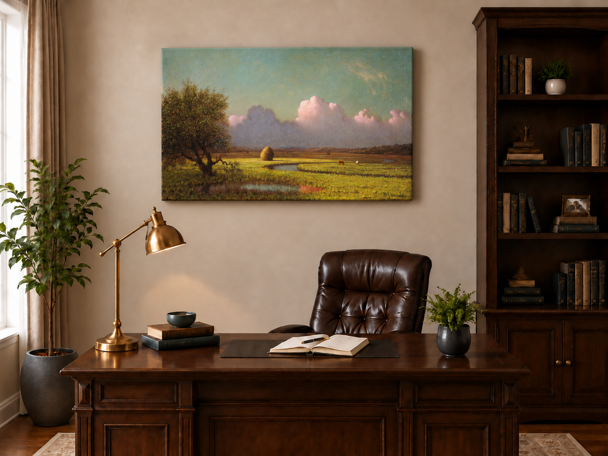 Landscape Oil Painting - Pastoral Field with Haystack and Sky