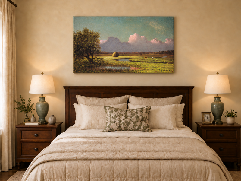 Landscape Oil Painting - Pastoral Field with Haystack and Sky
