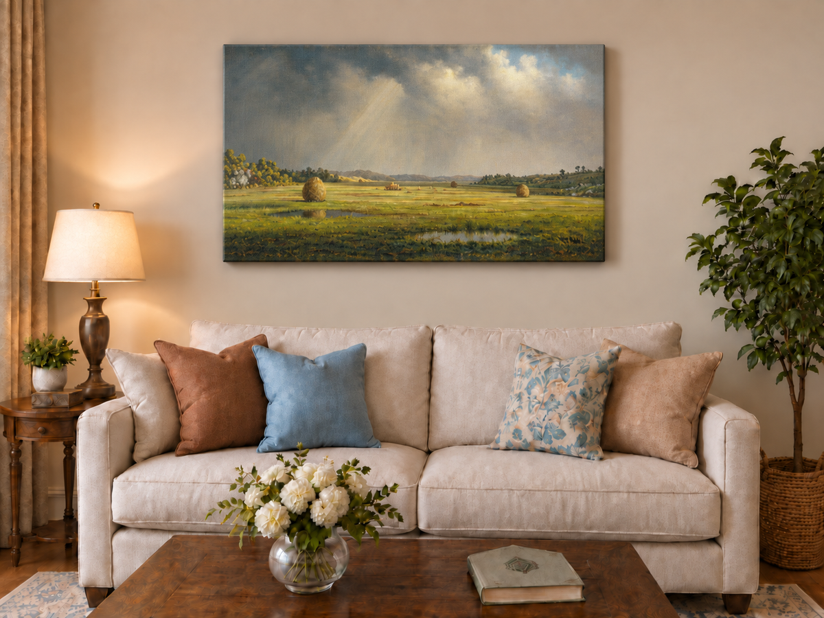 Landscape Oil Painting - Sunlight Over Newburyport Meadows