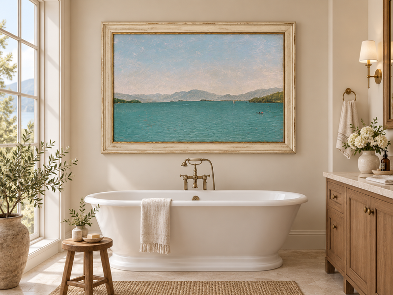 Landscape Oil Painting - Lake George Mountains & Blue Water
