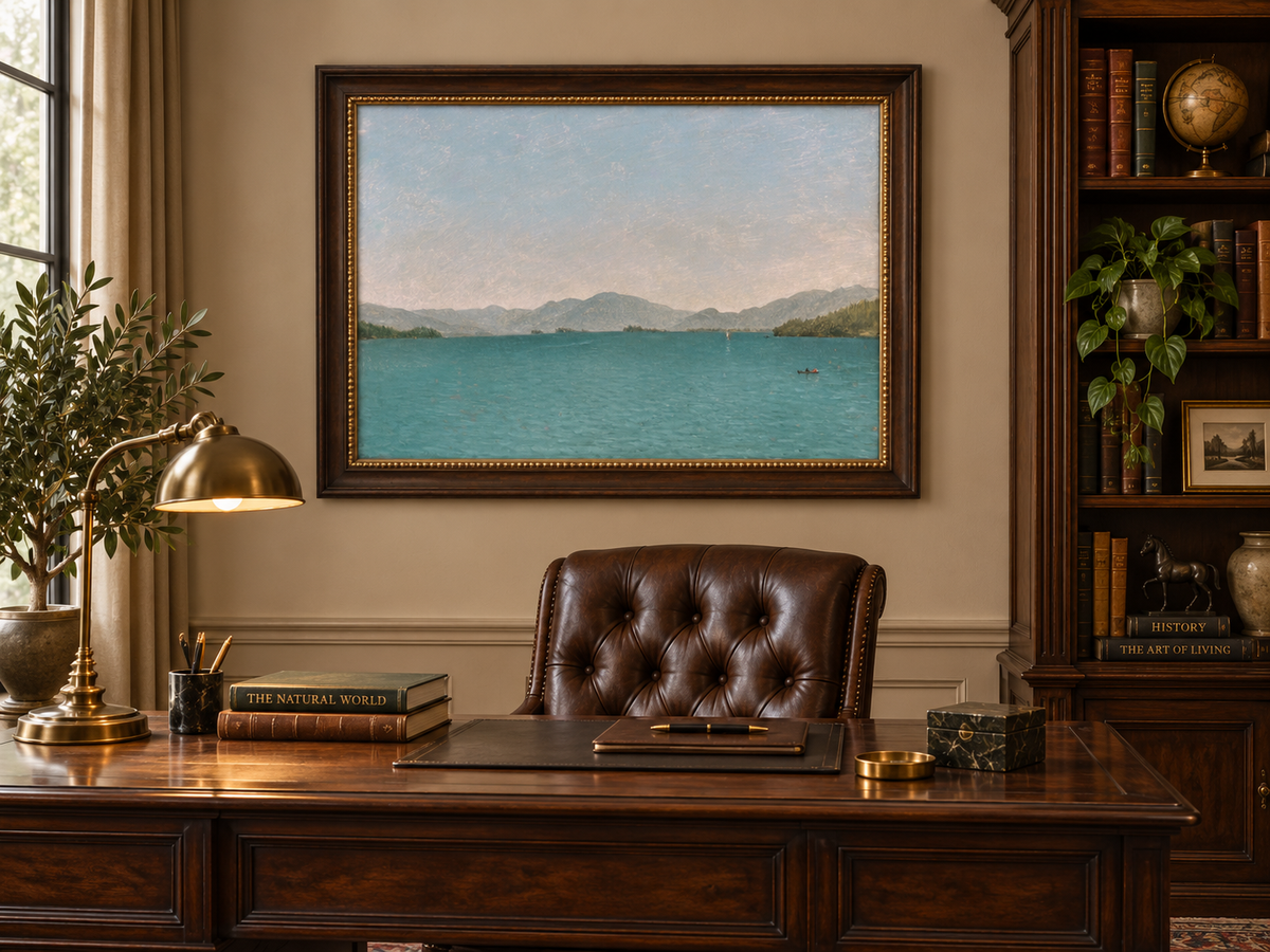 Landscape Oil Painting - Lake George Mountains & Blue Water