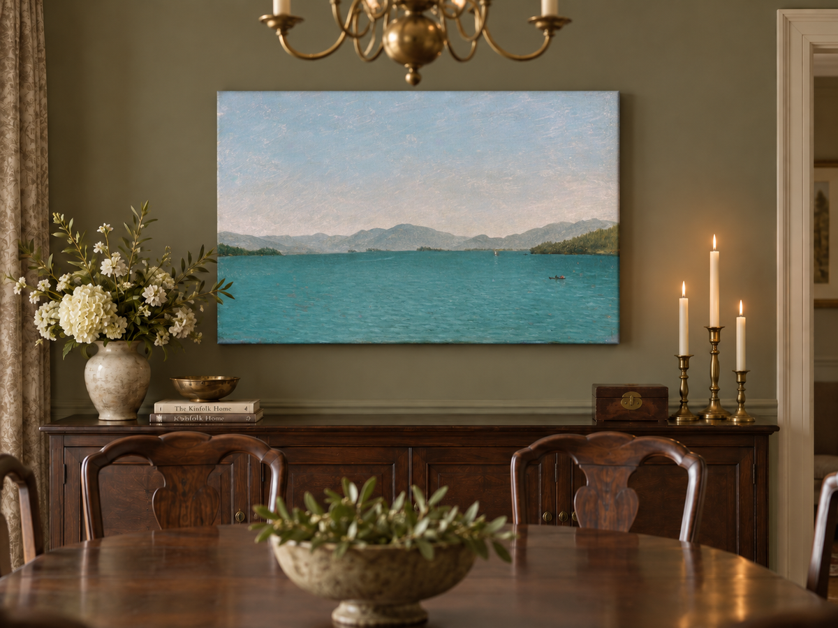 Landscape Oil Painting - Lake George Mountains & Blue Water