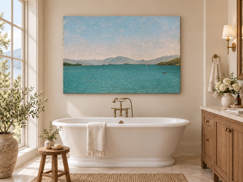 Landscape Oil Painting - Lake George Mountains & Blue Water
