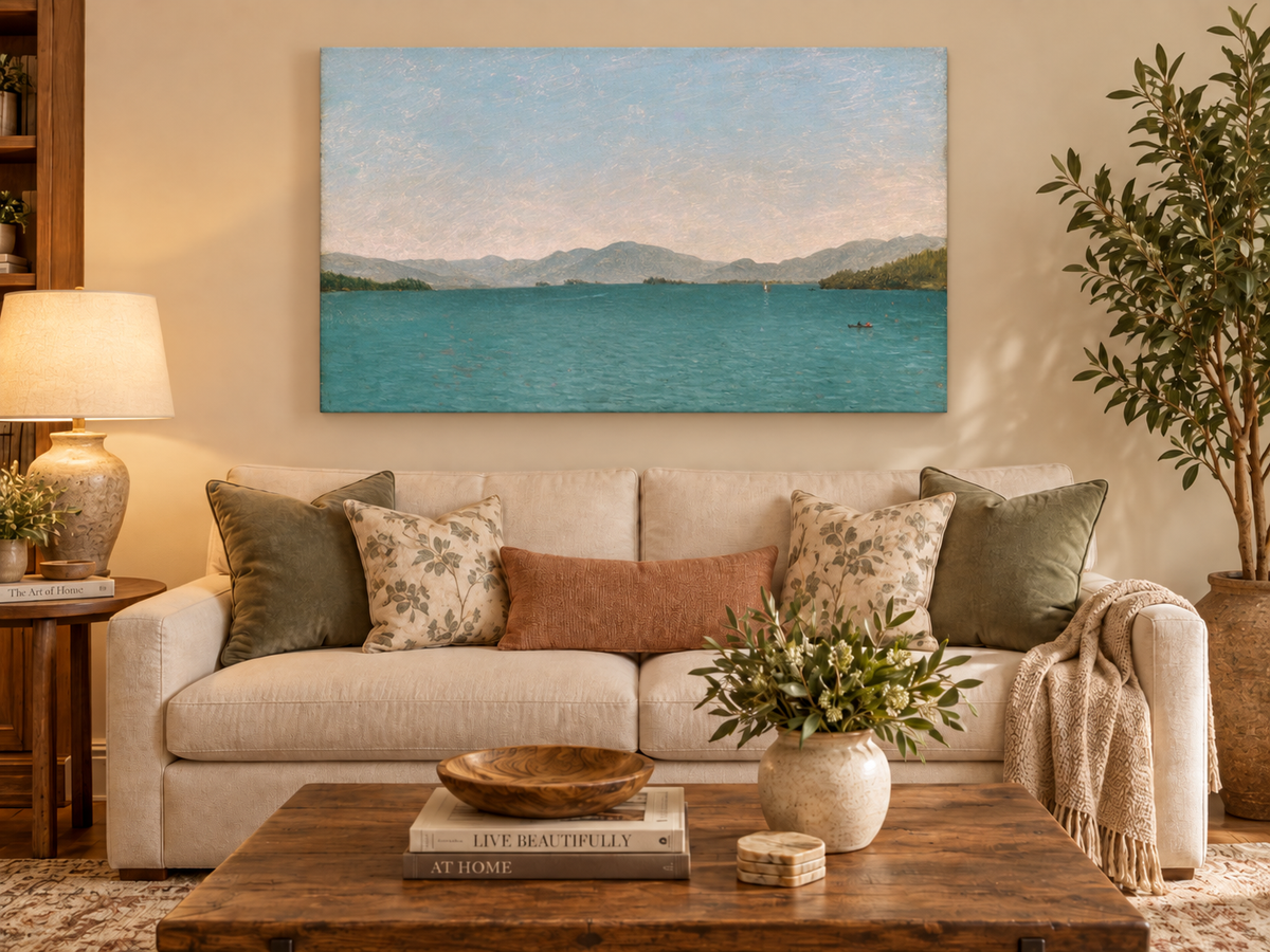 Landscape Oil Painting - Lake George Mountains & Blue Water