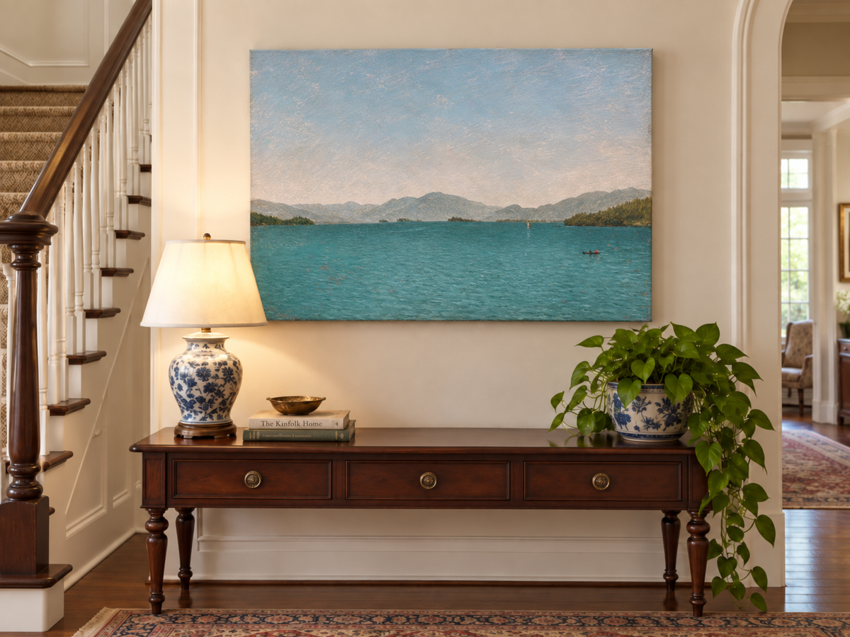 Landscape Oil Painting - Lake George Mountains & Blue Water