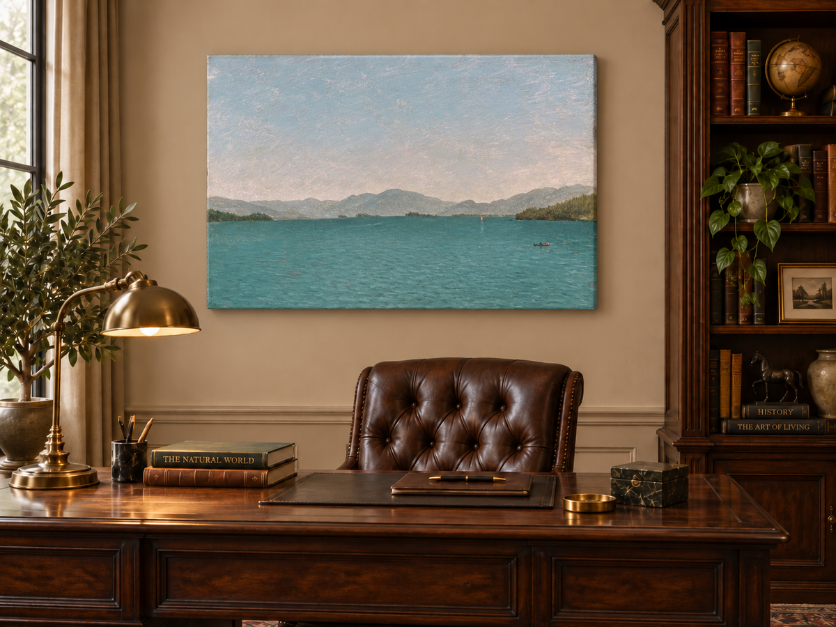 Landscape Oil Painting - Lake George Mountains & Blue Water
