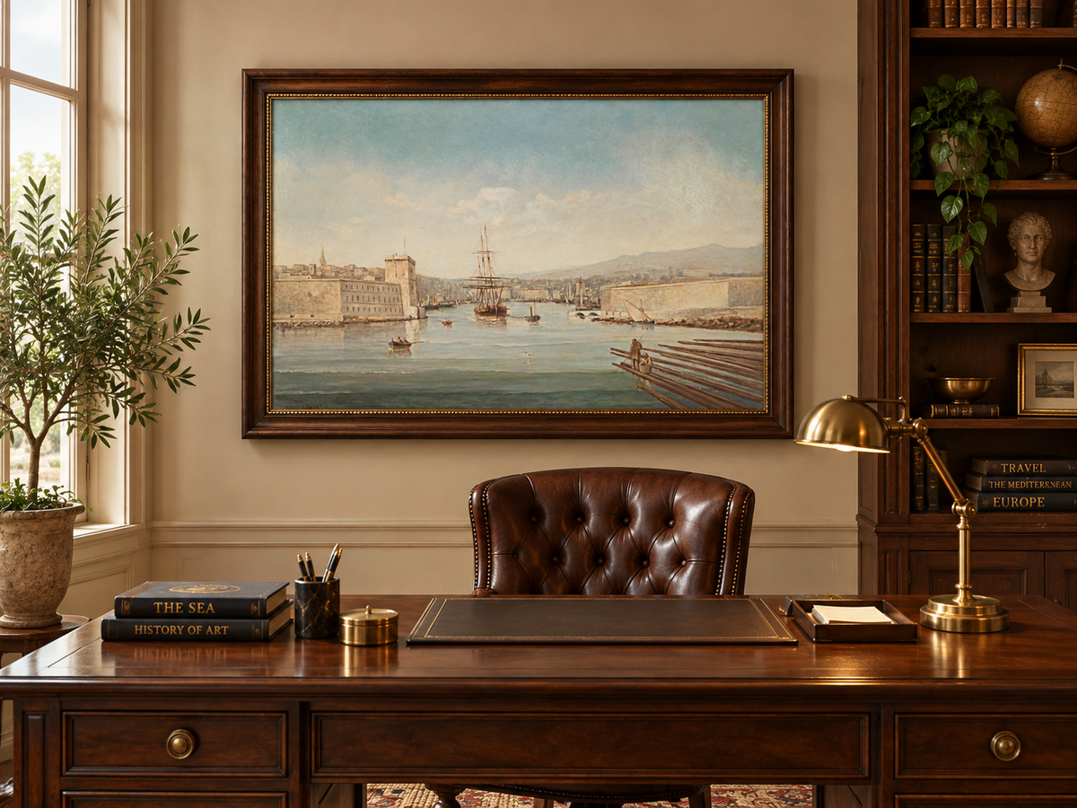 Landscape Oil Painting - Historic Harbor Sailing Ships at Dawn