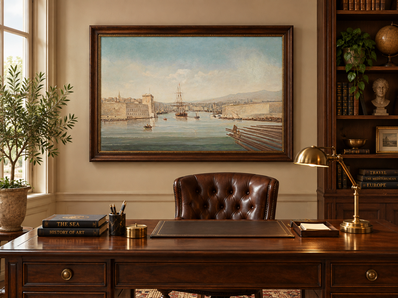 Landscape Oil Painting - Historic Harbor Sailing Ships at Dawn
