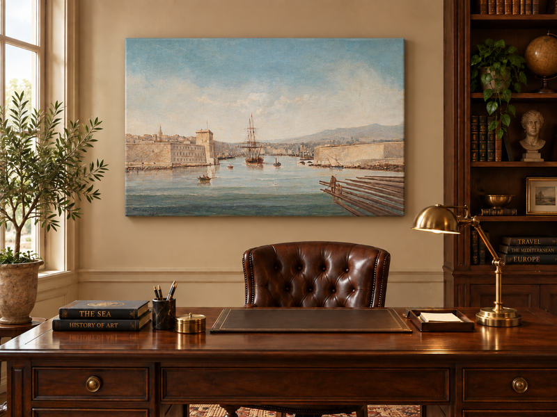Landscape Oil Painting - Historic Harbor Sailing Ships at Dawn