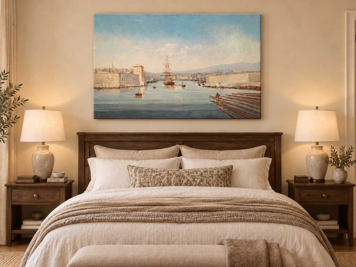 Landscape Oil Painting - Historic Harbor Sailing Ships at Dawn