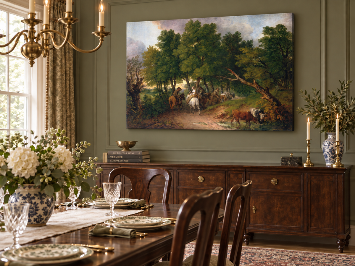 Landscape Oil Painting - Horse Riders on a Woodland Path Cattle