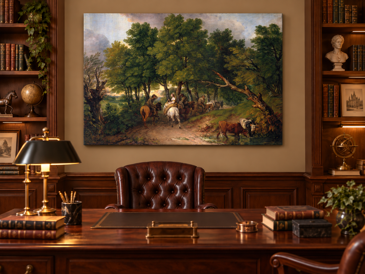 Landscape Oil Painting - Horse Riders on a Woodland Path Cattle