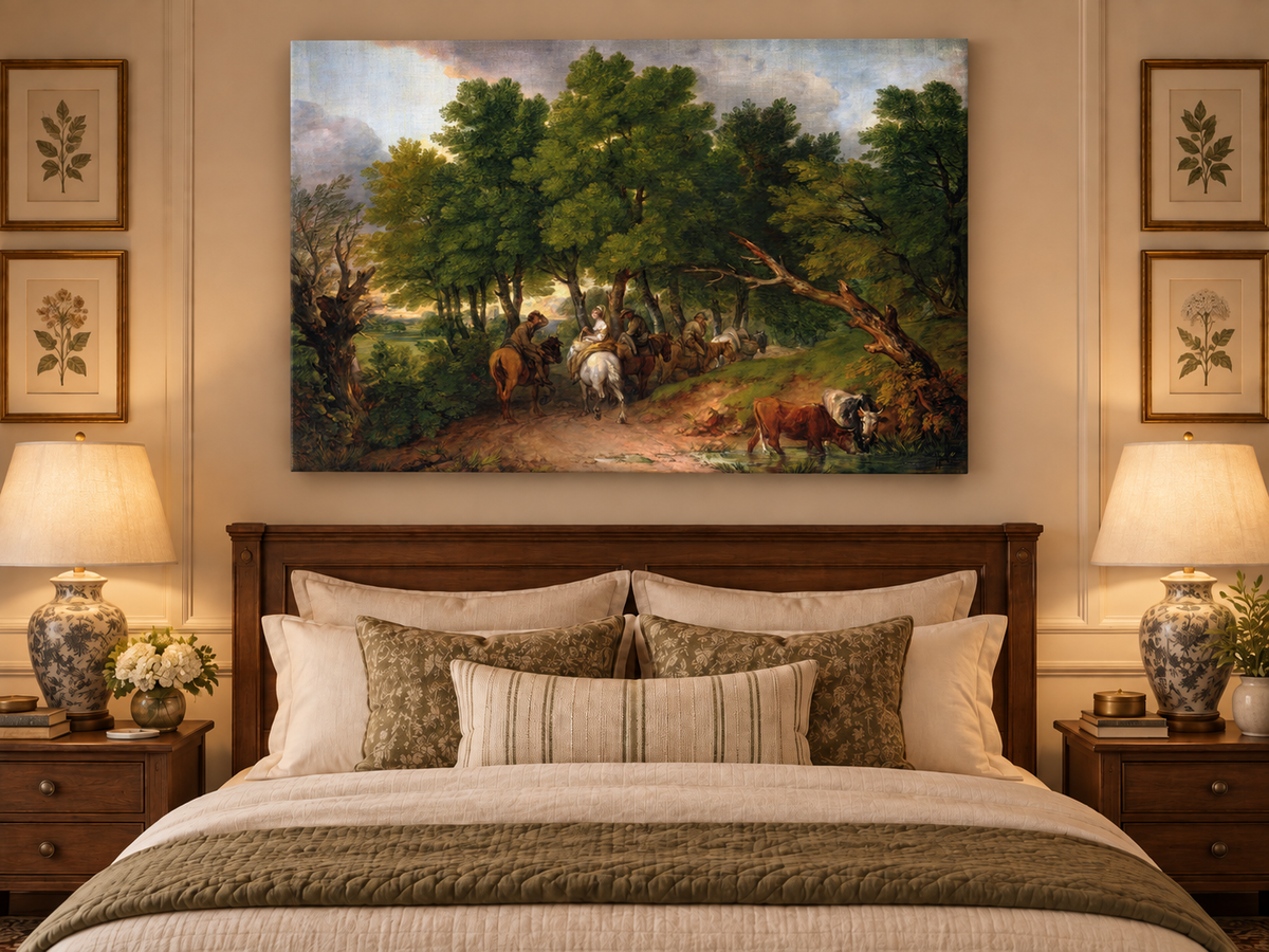 Landscape Oil Painting - Horse Riders on a Woodland Path Cattle