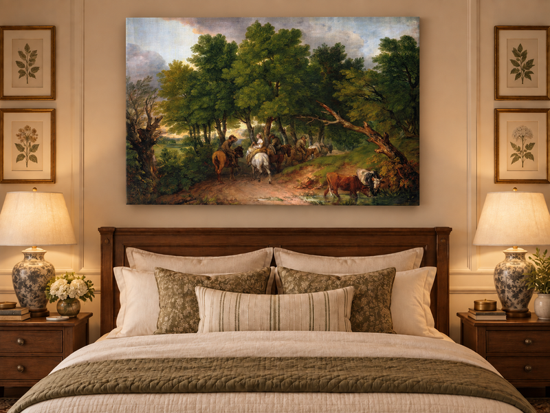 Landscape Oil Painting - Horse Riders on a Woodland Path Cattle