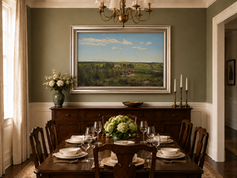 Landscape Oil Painting - Pastoral Farmland Cattle & Open Fields