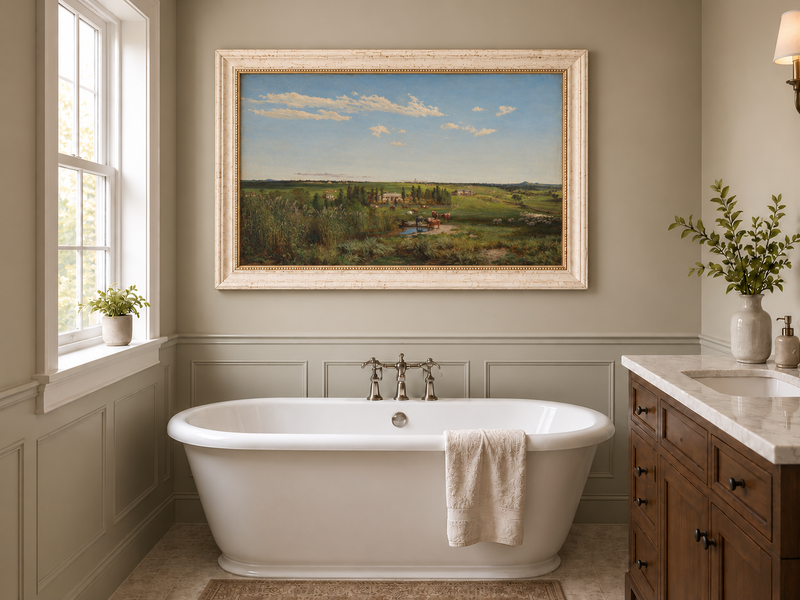 Landscape Oil Painting - Pastoral Farmland Cattle & Open Fields