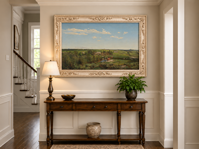 Landscape Oil Painting - Pastoral Farmland Cattle & Open Fields