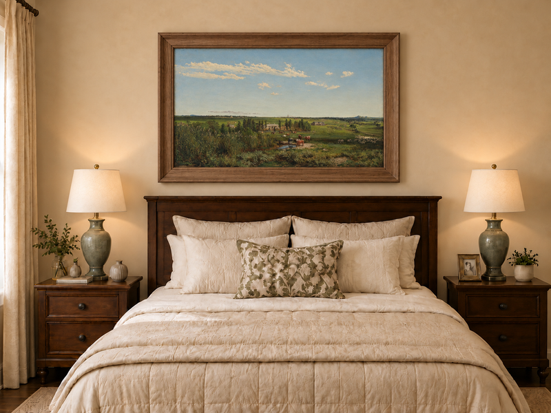 Landscape Oil Painting - Pastoral Farmland Cattle & Open Fields