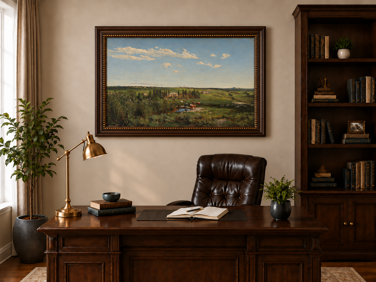 Landscape Oil Painting - Pastoral Farmland Cattle & Open Fields