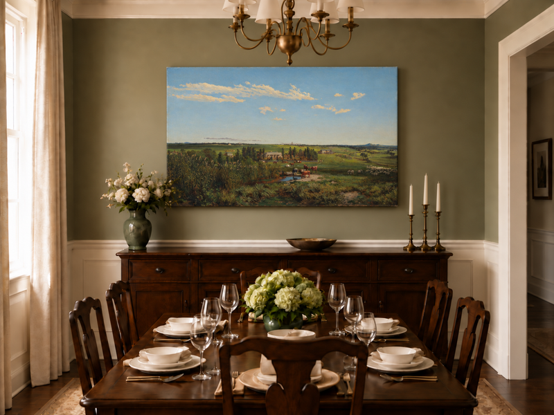 Landscape Oil Painting - Pastoral Farmland Cattle & Open Fields
