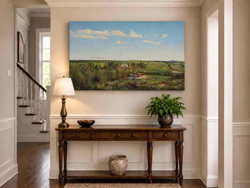 Landscape Oil Painting - Pastoral Farmland Cattle & Open Fields