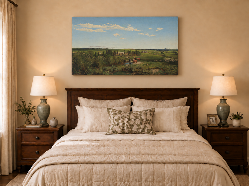 Landscape Oil Painting - Pastoral Farmland Cattle & Open Fields