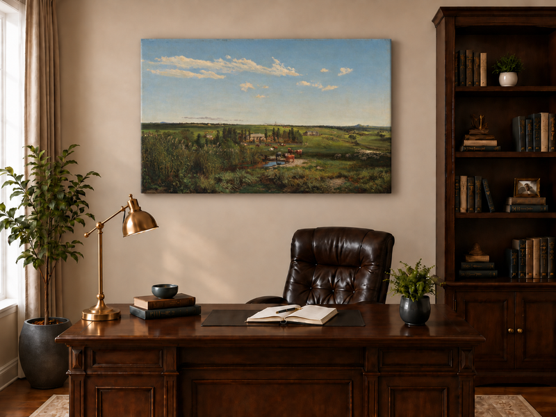 Landscape Oil Painting - Pastoral Farmland Cattle & Open Fields
