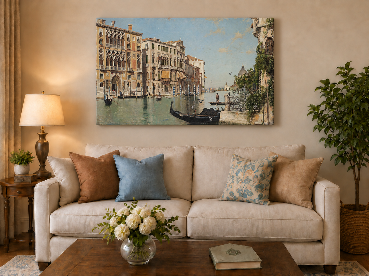 Landscape Oil Painting - Venetian Canal with Gondolas and Palaces