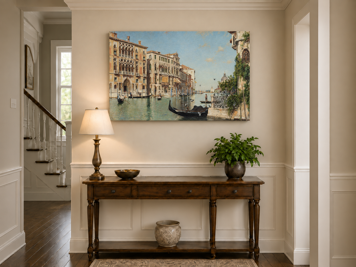 Landscape Oil Painting - Venetian Canal with Gondolas and Palaces