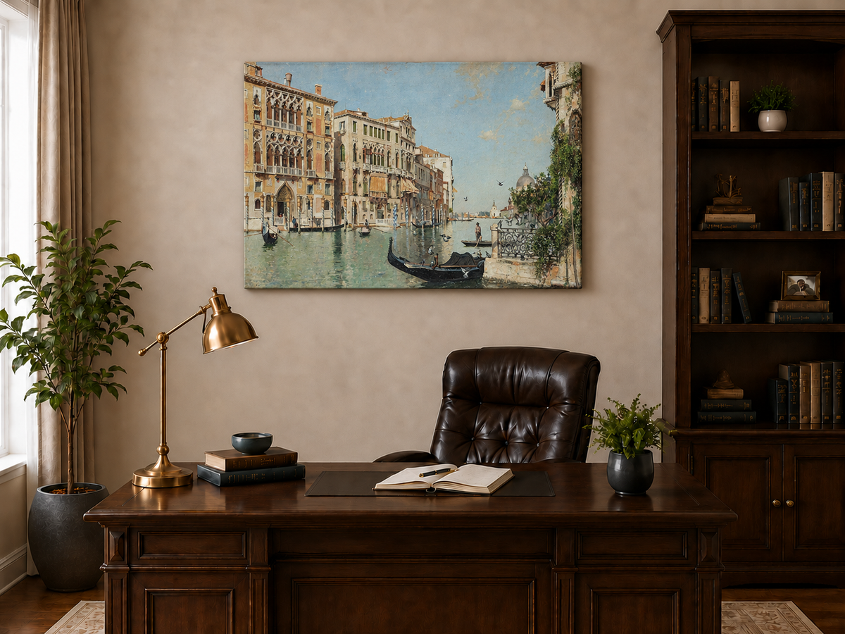 Landscape Oil Painting - Venetian Canal with Gondolas and Palaces