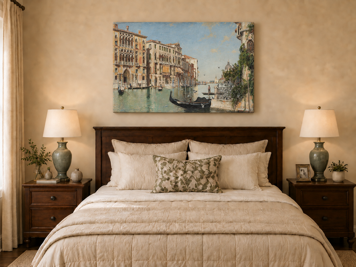 Landscape Oil Painting - Venetian Canal with Gondolas and Palaces