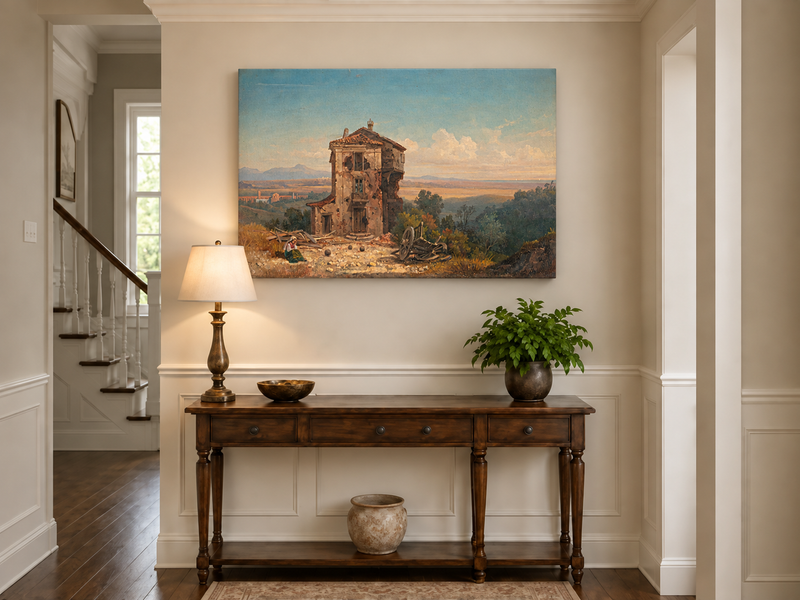 Peinture à l'huile de paysage - Maison de campagne abandonnée en pleine nature