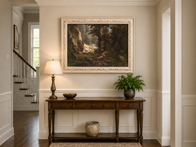 Landscape Oil Painting - Dense Forest & Deer Herd