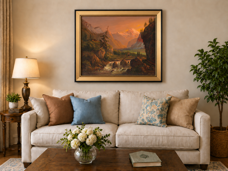 Landscape Oil Painting - Alpine Valley Sunset