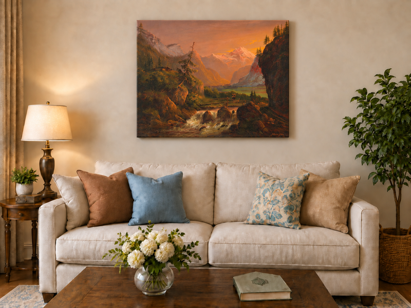 Landscape Oil Painting - Alpine Valley Sunset