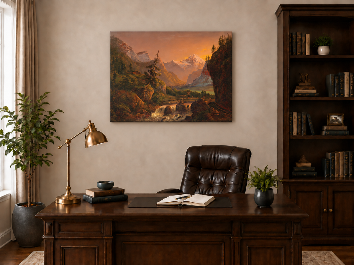 Landscape Oil Painting - Alpine Valley Sunset