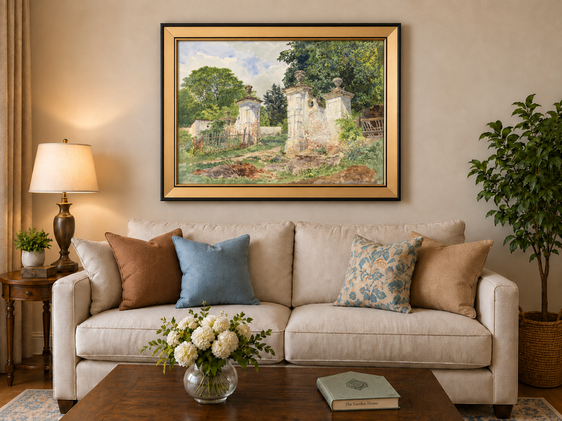 Landscape Oil Painting - Rural Entrance Weathered Ornamental