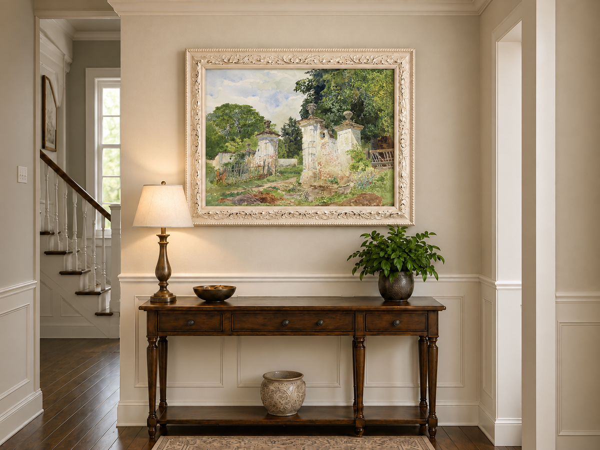 Landscape Oil Painting - Rural Entrance Weathered Ornamental