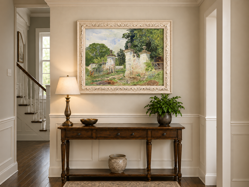 Landscape Oil Painting - Rural Entrance Weathered Ornamental