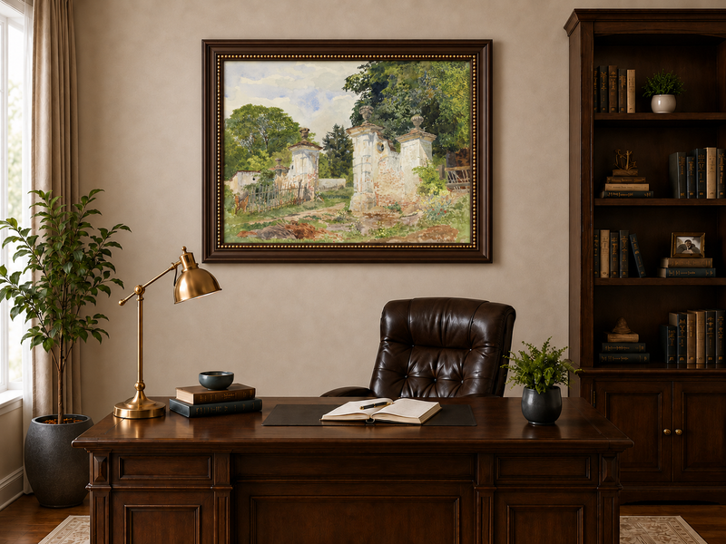 Landscape Oil Painting - Rural Entrance Weathered Ornamental